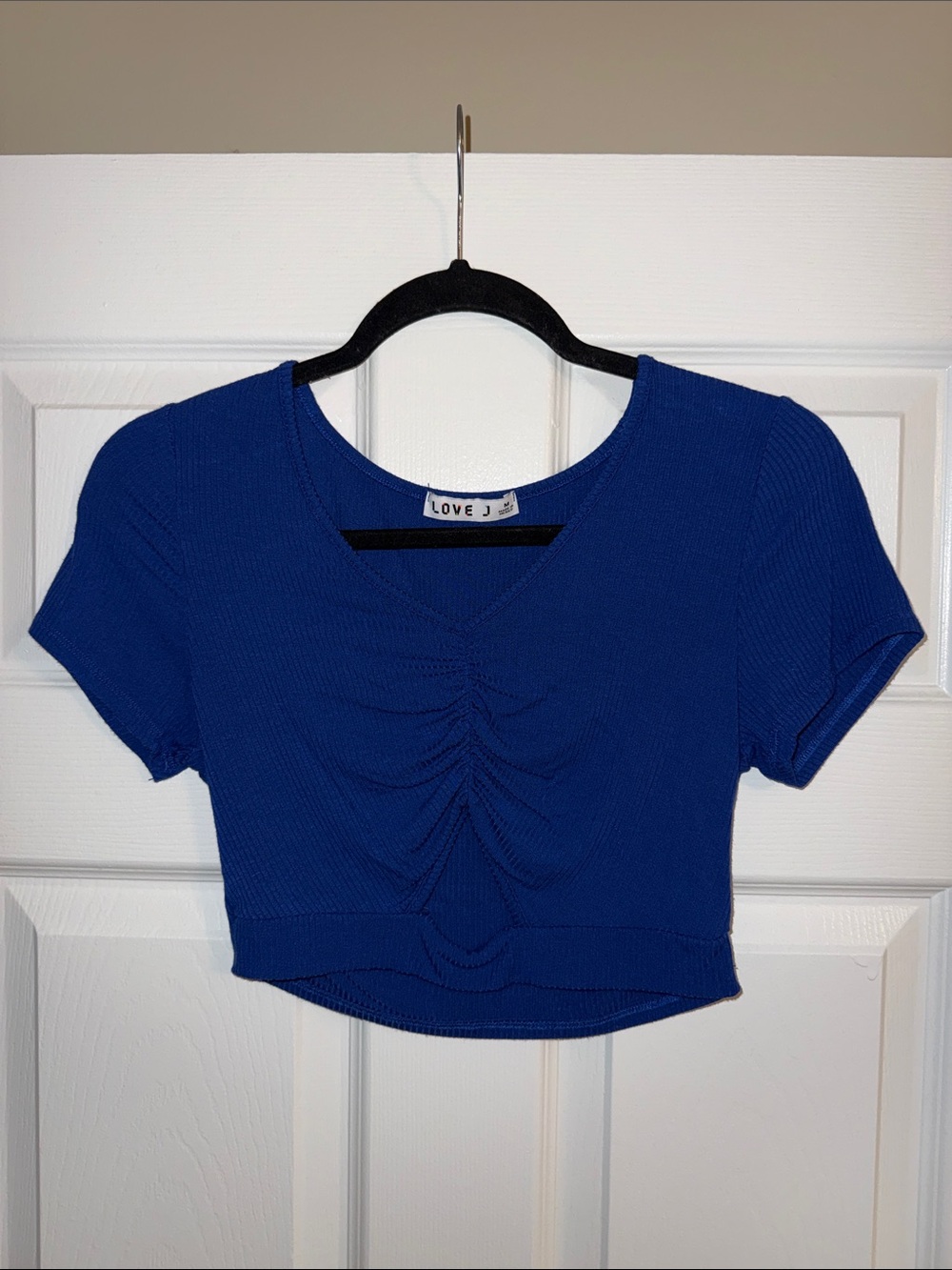 love J Royal Blue Ruched V-Neck Crop Top